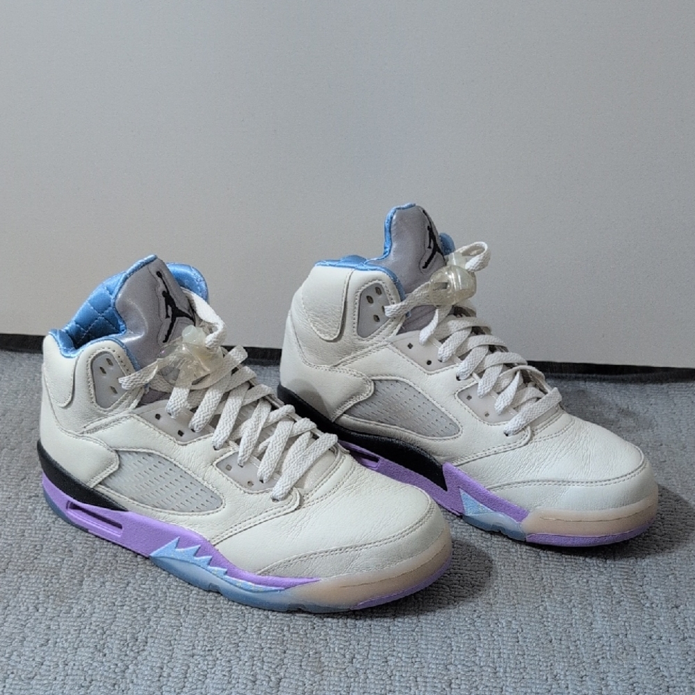 Jordan White and Purple Sneakers with Futuristic Finish